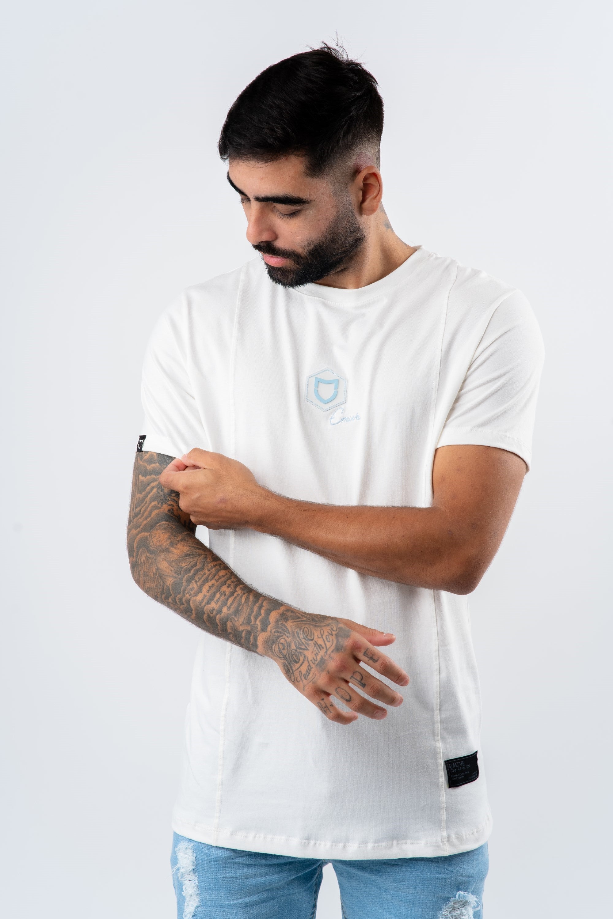 Camiseta Emive Long Acqua Off White