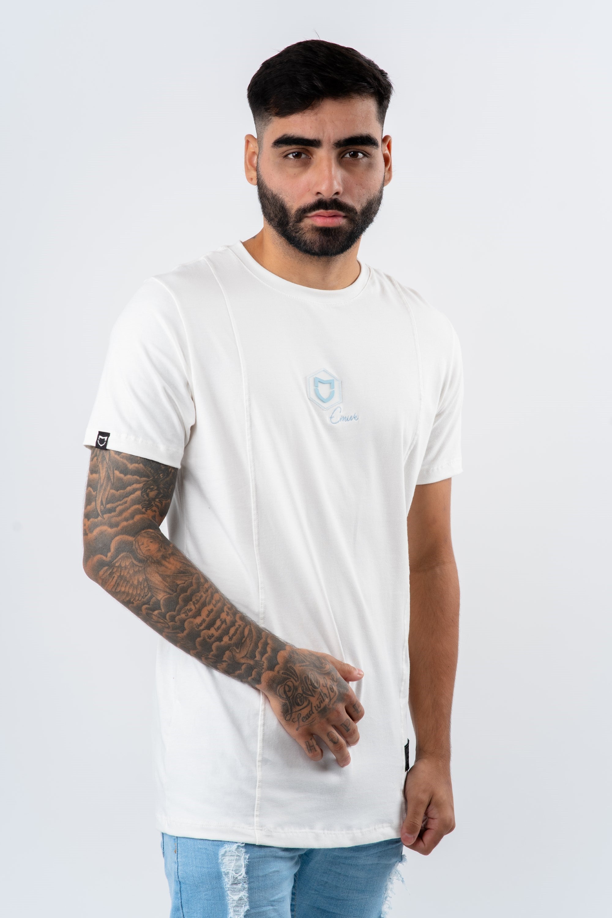 Camiseta Emive Long Acqua Off White