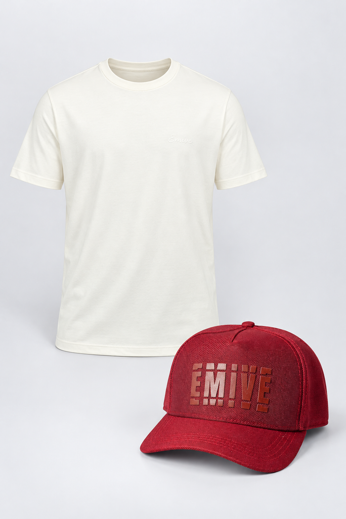 Kit Camiseta Script Line Fibra Longa OffWhite + Boné Bug Vinho