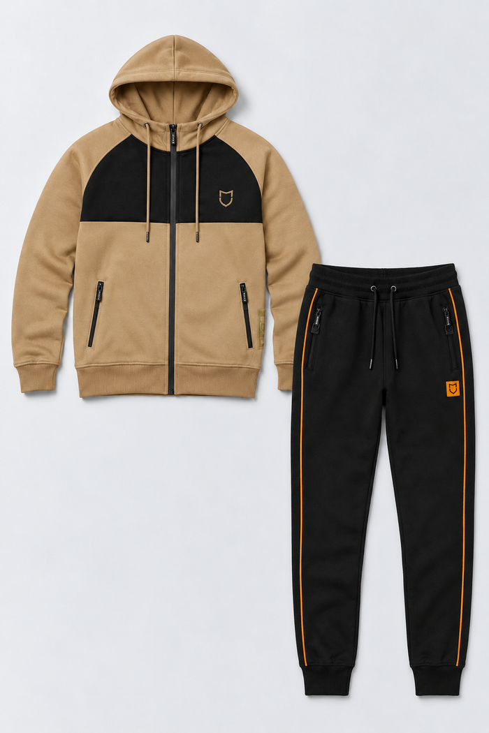 Kit Moletom Emive Ziper School + Calça Slimcut Bege e Caramelo